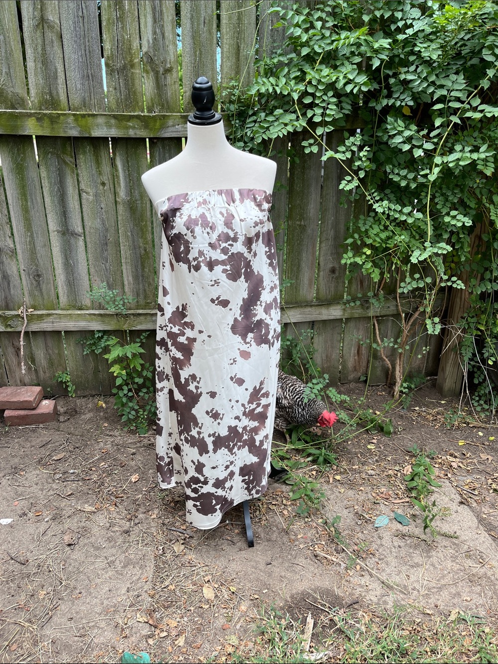 Women’s trendy Brown and Cream Cowprint satin Strapless Dress